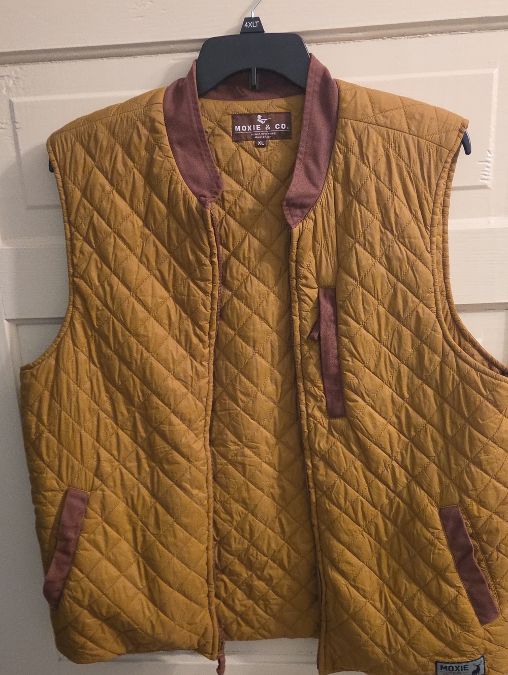 Men’s Moxie Quilted Mustard Vest with Brown Trim